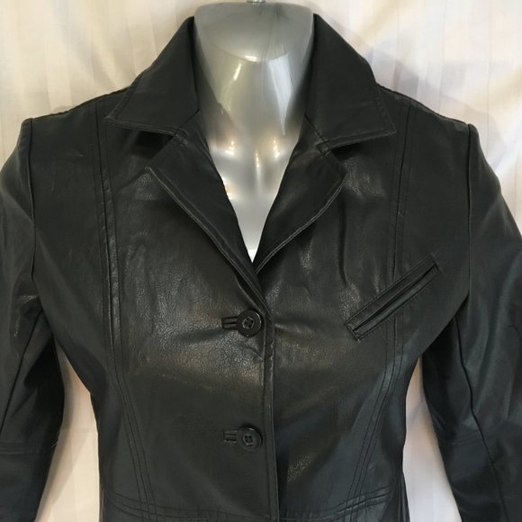 Grunge Black Faux Leather Button Jacket Coat Halloween Costume Child Youth Sz 8 - Picture 3 of 11